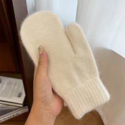 Winter Lolita Style Full Finger Warm Knitted Gloves Korean Female Kawaii Plush Thicken Windproof Mittens