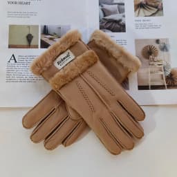 New Winter Women's Sheepskin Fur Gloves Thickened Warm Wool Lining Windproof Leather Driving Gloves