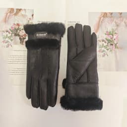 New Winter Women's Sheepskin Fur Gloves Thickened Warm Wool Lining Windproof Leather Driving Gloves