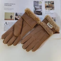 New Winter Women's Sheepskin Fur Gloves Thickened Warm Wool Lining Windproof Leather Driving Gloves