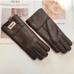 New Winter Women's Sheepskin Fur Gloves Thickened Warm Wool Lining Windproof Leather Driving Gloves