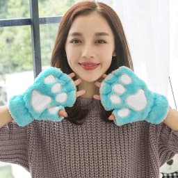 Lovely Plush Cat Claw Paw Gloves Plush Mittens Warm Soft Plush Short Fingerless Fluffy Bear Gloves Costume Half Finger Gloves