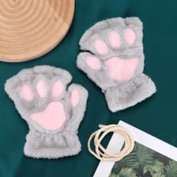 Lovely Plush Cat Claw Paw Gloves Plush Mittens Warm Soft Plush Short Fingerless Fluffy Bear Gloves Costume Half Finger Gloves