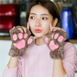 Lovely Plush Cat Claw Paw Gloves Plush Mittens Warm Soft Plush Short Fingerless Fluffy Bear Gloves Costume Half Finger Gloves