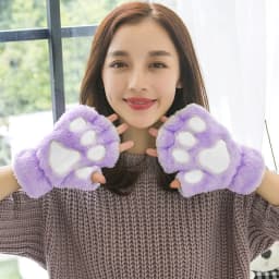 Lovely Plush Cat Claw Paw Gloves Plush Mittens Warm Soft Plush Short Fingerless Fluffy Bear Gloves Costume Half Finger Gloves