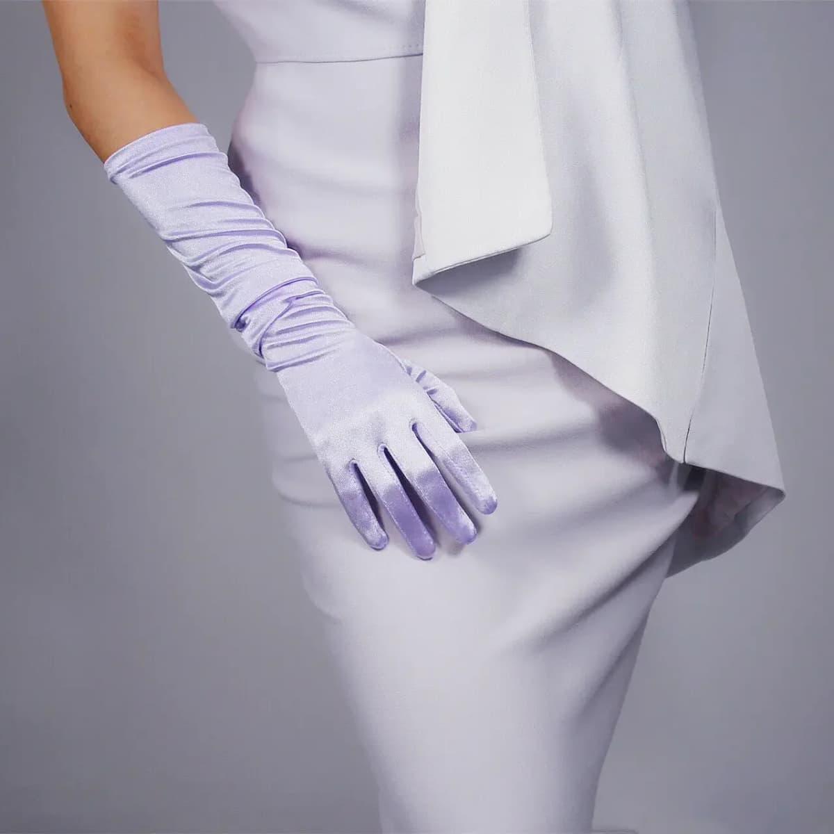 Lavender Satin GLOVES Stretch Silk Elbow 50cm 20" Long Opera Evening Halloween Cosplay Costume Wedding Bridal Fashion Glove