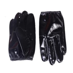 Men's 100% Real Leather Shiny Black Patent Leather Unlined Shrink Wrist Short GLOVES