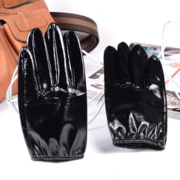 Men's 100% Real Leather Shiny Black Patent Leather Unlined Shrink Wrist Short GLOVES