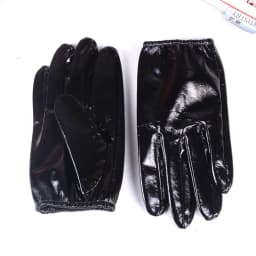 Men's 100% Real Leather Shiny Black Patent Leather Unlined Shrink Wrist Short GLOVES