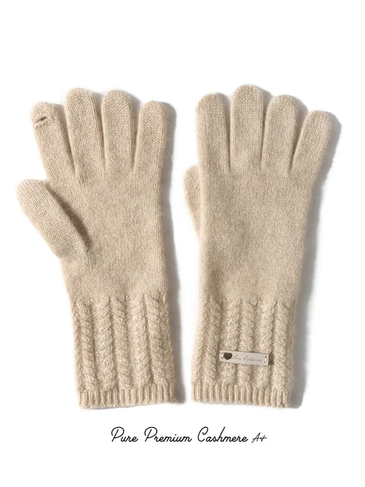 100% Premium Cashmere Gloves Cable Knit Cuff Lady Touchscreen Finger Hole Winter Women Warm Soft Luxurious Texture Gloves Female