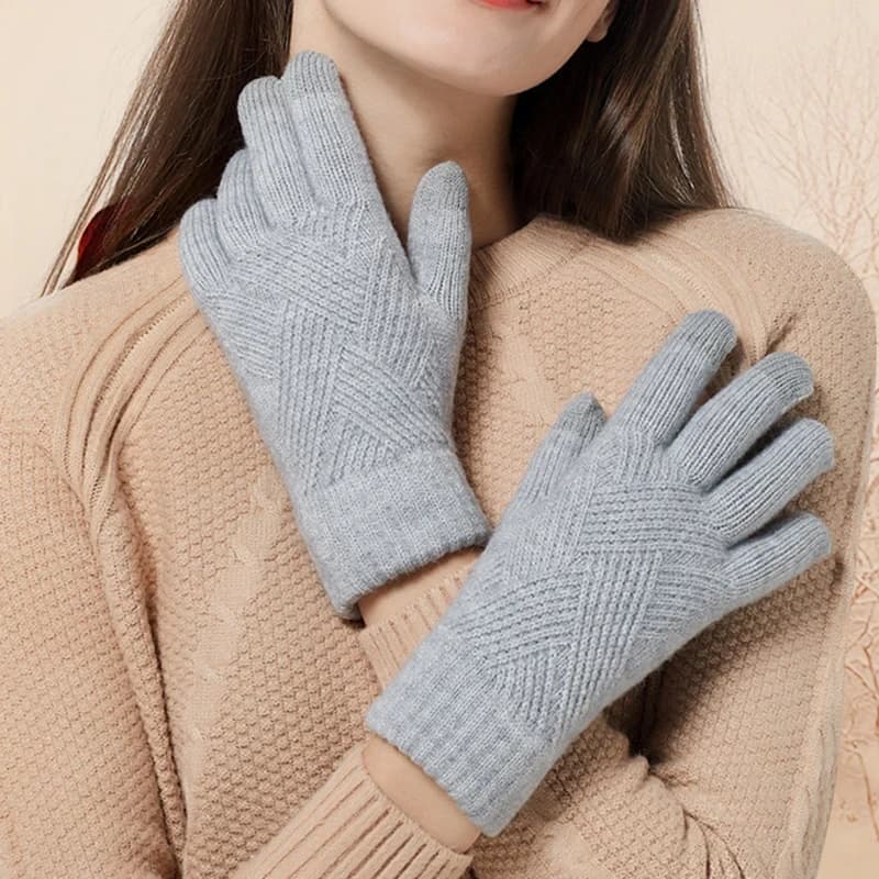 Women Winter Thickening Cold-proof Outdoor Cycling Warm Touch Screen Knitted Woolen Gloves Fashion Solid Color Student