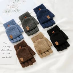 Men's Winter Gloves Flip Warm Writing Mittens Student Half Finger Flip Thermal Jacquard Knit Male Soft Elastic Business Gloves