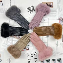 Women Winter Warm PU Leather Suede Splicing Plus Velvet Thicken Gloves Fashion Elegant Cycling Drive Touch Screen Plush Wrist