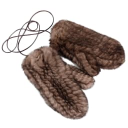 Luxury Women's Genuine Rabbit Fur Knitted Mittens-Soft Winter Cold Weather Gloves-Removable Rope String