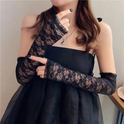 Long Lace Hollow-Out Fingerless Gloves Sun Protection Sleeves Mesh Lace Thin Cycling Sexy Accessories Black Bare Finger Gloves
