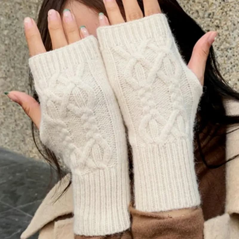 Women Stylish Hand Warmer Winter Gloves Arm Crochet Knitting Mitten Warm Fingerless Glove Twist Pattern Half Finger Gloves