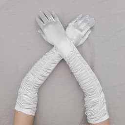 Korean Women Christmas White Wedding Dress Long Satin Elastic Etiquette Gloves Summer Sunscreen UV Full Finger Driving Glove K14