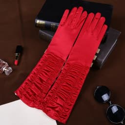 Korean Women Christmas White Wedding Dress Long Satin Elastic Etiquette Gloves Summer Sunscreen UV Full Finger Driving Glove K14