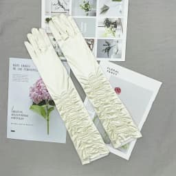 Korean Women Christmas White Wedding Dress Long Satin Elastic Etiquette Gloves Summer Sunscreen UV Full Finger Driving Glove K14