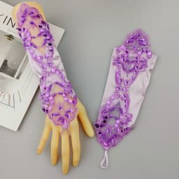Sexy Women Satin Sequin Seam Pearl Lace Hook Finger Glove Female Retro Bride Hollowing Out Wedding Dress Fingerless Mitten B96