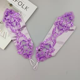 Sexy Women Satin Sequin Seam Pearl Lace Hook Finger Glove Female Retro Bride Hollowing Out Wedding Dress Fingerless Mitten B96