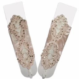 Sexy Women Satin Sequin Seam Pearl Lace Hook Finger Glove Female Retro Bride Hollowing Out Wedding Dress Fingerless Mitten B96