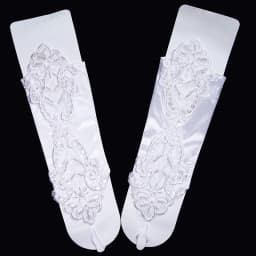 Sexy Women Satin Sequin Seam Pearl Lace Hook Finger Glove Female Retro Bride Hollowing Out Wedding Dress Fingerless Mitten B96
