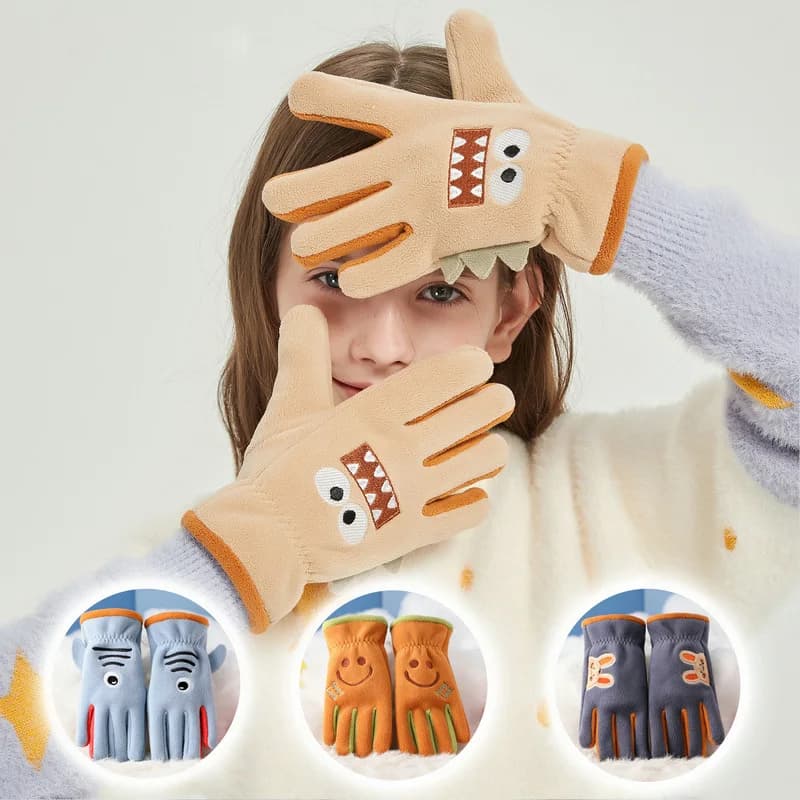 Winter Children's Gloves Cycling Autumn Cute Cartoon Warm Gloves Soft Outdoor Polar Fleece Kids Windproof Student Riding Gloves