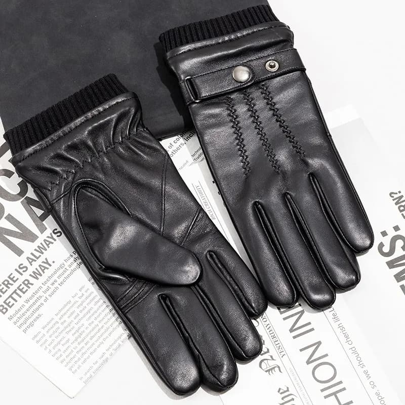 Winter Thickened Fleece Gloves for Men Touchscreen Compatible Windproof Warm Breathable Leather Gloves