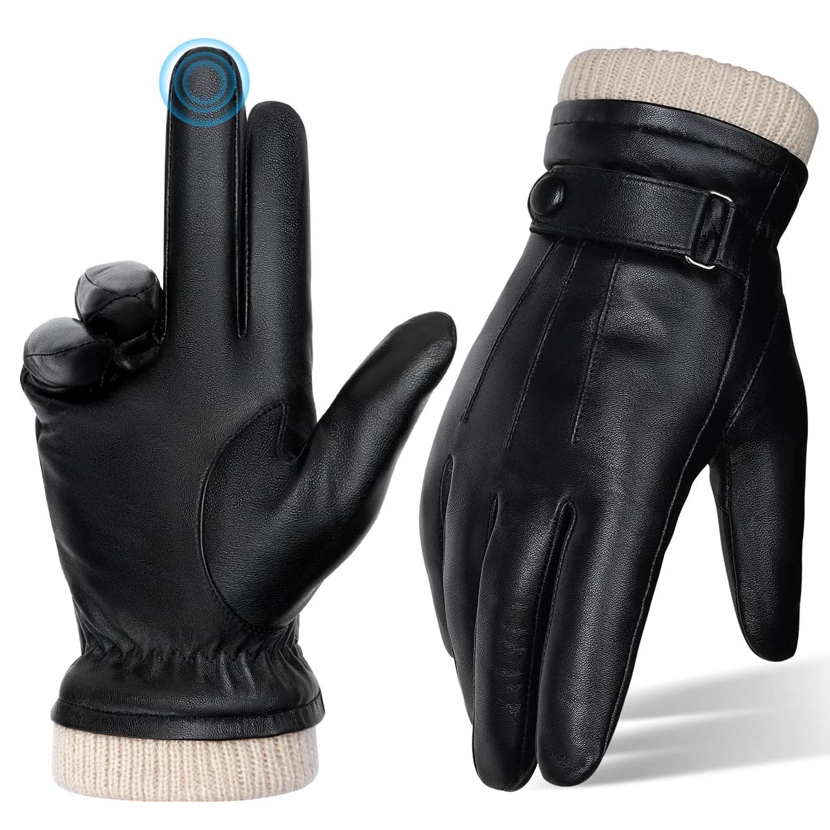 New Men's Genuine Sheepskin Gloves Full Finger Touch Screen Gloves Winter Warm Fashion Business Multiple Size Options