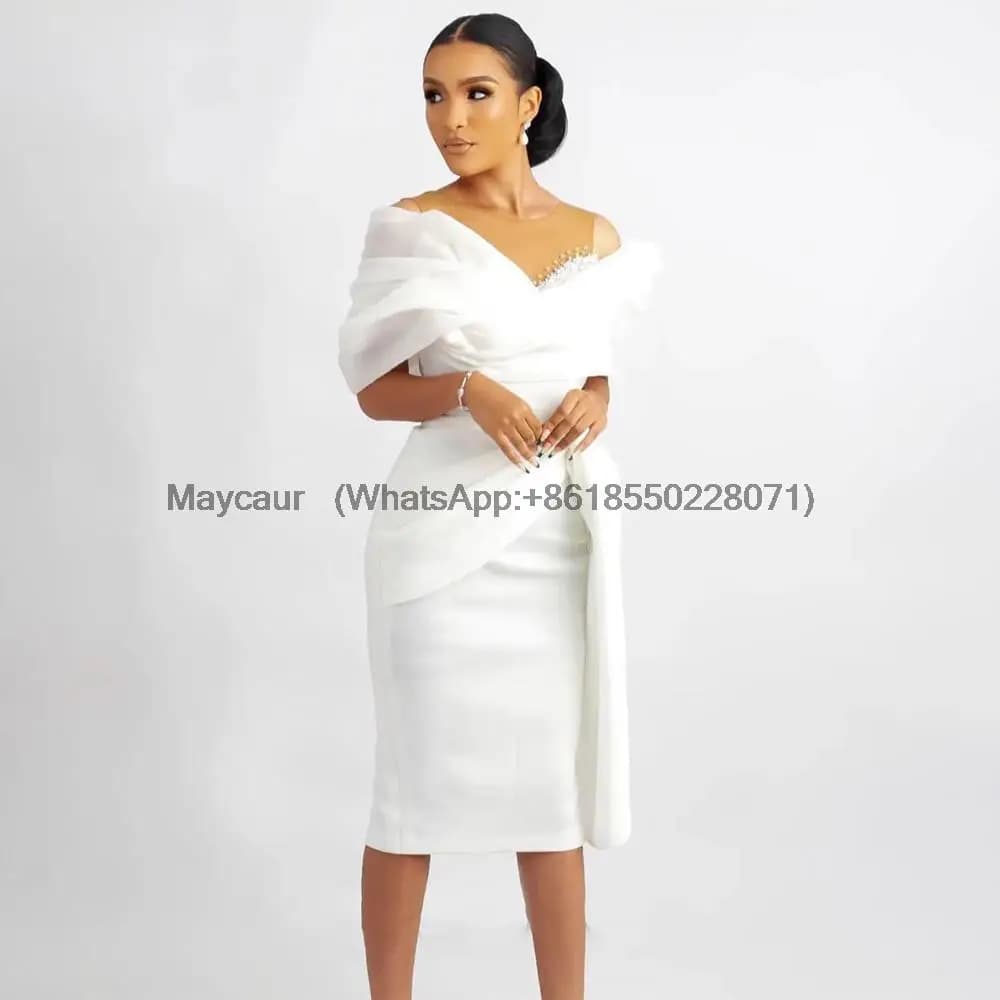 Short Wedding Dress Off the Shoulder Sheath/Column Wedding Gown for Women Bride Knee Length Beaded Simple Bridal Gown customized