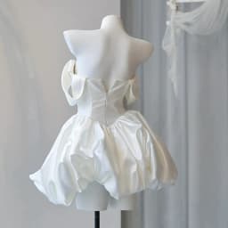 Korea Mini Short Wedding Party Dresses Wedding Photoshoot Strapless Beaded Taffeta Bolero Bride Gowns Corset Back Customized