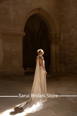 Halter Satin Sleeveless Deep V-neck Wedding Dress Sexy Mermaid Backless Wedding Gown with Court for Bridal Vestidos De Novia