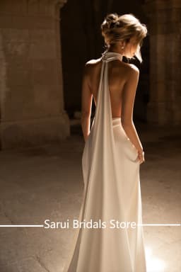 Halter Satin Sleeveless Deep V-neck Wedding Dress Sexy Mermaid Backless Wedding Gown with Court for Bridal Vestidos De Novia