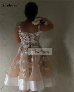 Smileven 3D Lace Flowers Wedding Dresses Champlgne Spaghetti Strao Bride Dresses Kenn Length Vestido de novia 2026 Customized