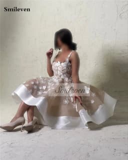 Smileven 3D Lace Flowers Wedding Dresses Champlgne Spaghetti Strao Bride Dresses Kenn Length Vestido de novia 2026 Customized