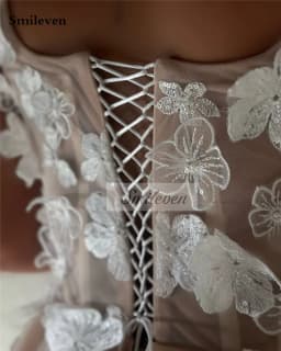 Smileven 3D Lace Flowers Wedding Dresses Champlgne Spaghetti Strao Bride Dresses Kenn Length Vestido de novia 2026 Customized