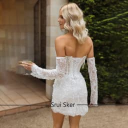 Popular Sheath Wedding Party Dress with Sequin Pearls Beading Lace Short Bridal Gown Detachable Sleeves Vestidos de Novia