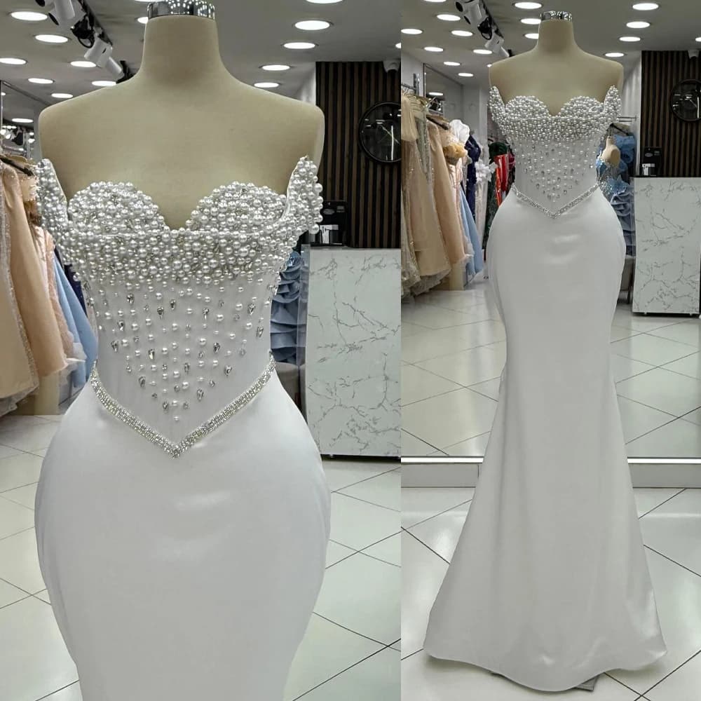 Elegant Mermaid Wedding Dresses for Women Pearls Lace Up Back Vestidos De Novia Bespoke Engagement Wedding Party Customized