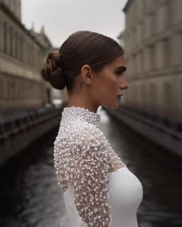 Stunning High Neck Full Sleeves Peal Beaded Mermaid Wedding Drsses Sweep Train Custom Made Vestido De Noival customized