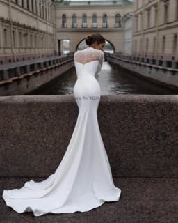 Stunning High Neck Full Sleeves Peal Beaded Mermaid Wedding Drsses Sweep Train Custom Made Vestido De Noival customized
