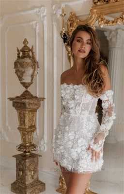 Customized Detachable Long Sleeves Short Wedding Dress Mini Elegant Embroidered 3D Flower Lace Delicate Beading Bridal Dress