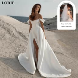 LORIE Soft Satin A Line Wedding Dresses Sleeveless Off The Shoulder Bridal Gowns Long Train Wedding Party Gowns Customized