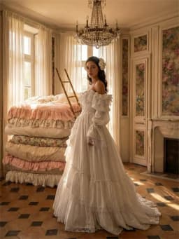 Tokyo White Elegant Satin Off the Shoulder Customized Wedding Party Long Sleeve Lace-Up Back Bridal Gown A-Line Wedding Gown