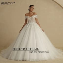 BEPEITHY Customized Plus Size Princess Wedding Dresses 2026 For Bride Off Shoulder Sleeveless Women Glitter Ball Bridal Gown