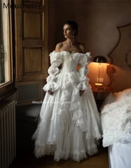 Mouzhetee A-Line Off The Shoulder Elegant Wedding Dresses Classic Lace Long Sleeve Brides Gown Custom Made 2025