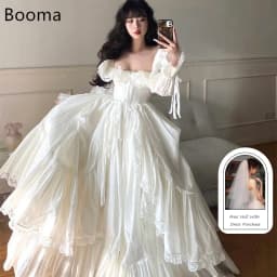 Booma Simple A-Line Wedding Dresses Lace Floor-Length Full Sleeve Bow Brides Gown Custom Made 2025