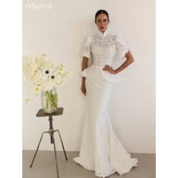 Rebecca Customized High Neck Short Sleeve Prom Dress Floor-Length Vestidos De Noche Lace Embroidery Floral Appliques Formal 2026