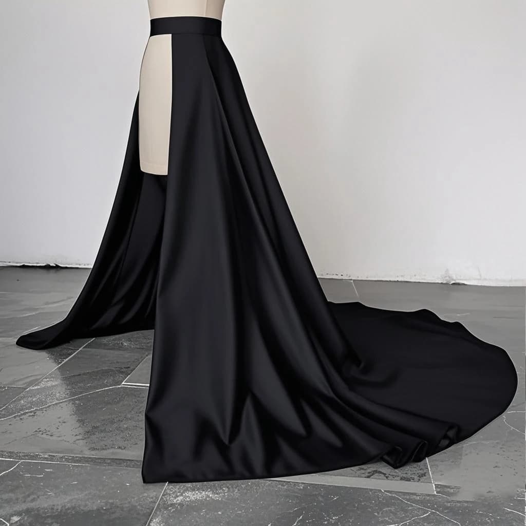 Black Satin Detachable Overskirt Bridal Removable Train Wasitband Front Open Formal Party Skirt Customized 2026