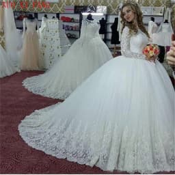 Customized Vintage Long Sleeves Arabic Wedding Dresses Appliques Sequins Bride dress Ball Gown vestido de noiva robe de mariee
